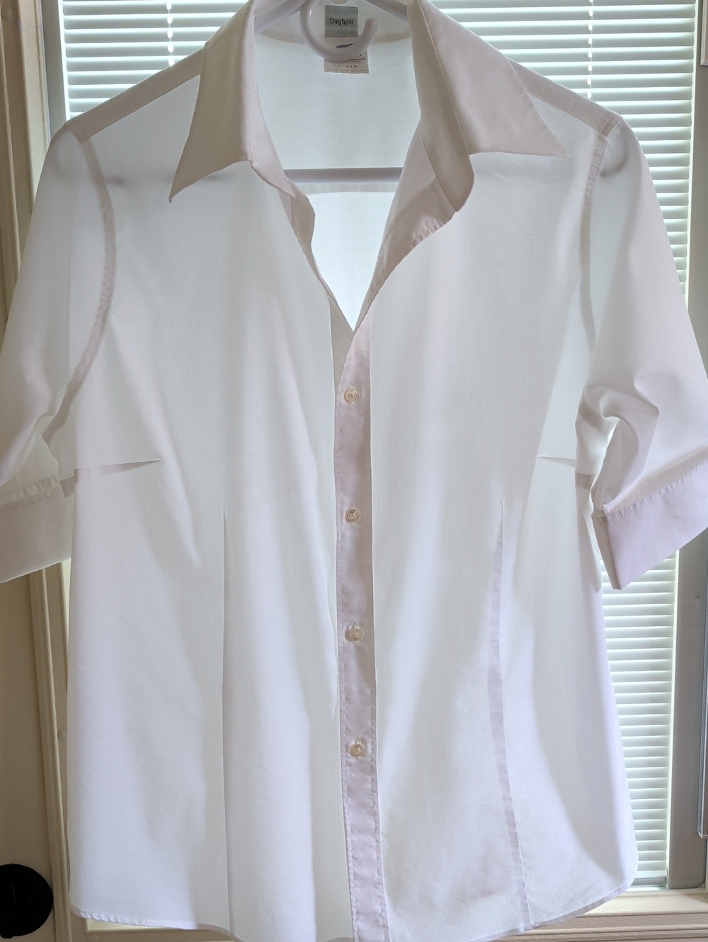 Casual Short-Sleeve White Woman Shirt Button Down Size XL